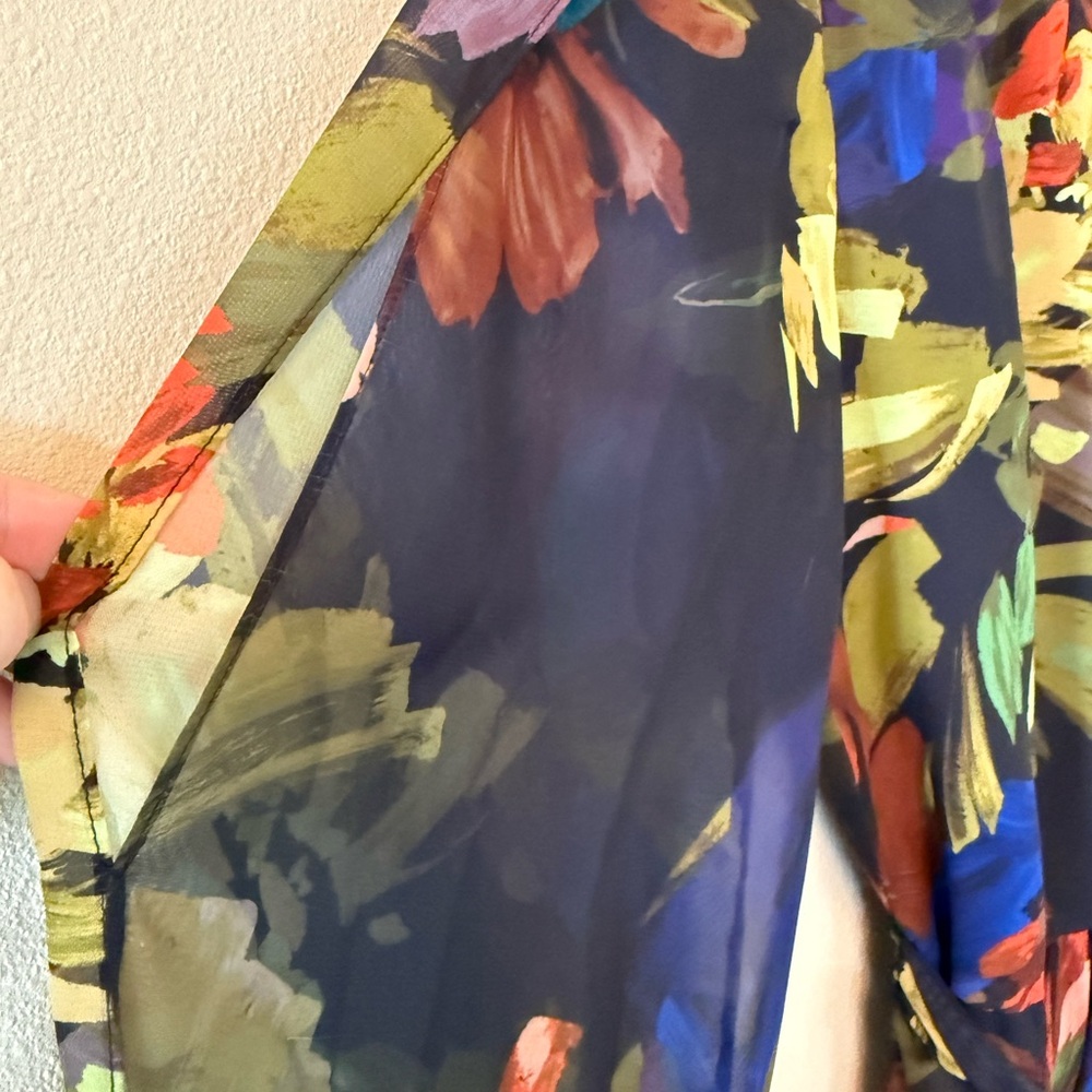 Alex Marie Floral Tiered Dress Sheer Sleeve Belted Lined Size 4 - Picture 6 of 10